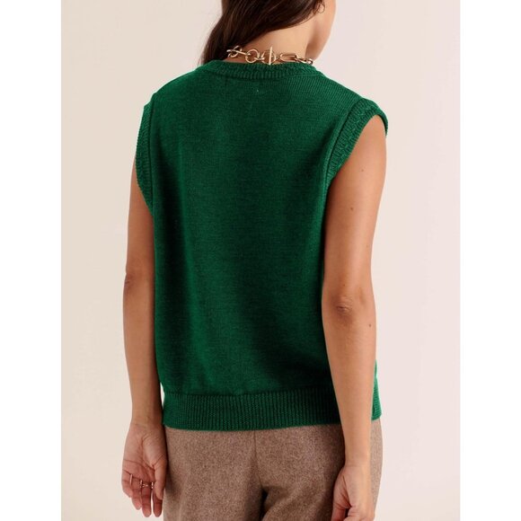 Women's Christmas Sweater Vests Santa Claus Print Sleeveless Knit Cardigan Vest - Picture 5 of 5